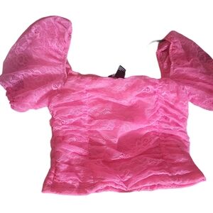 FOREVER 21 Barbie Pink Lace Puff Sleeve Blouse Top - Size XS